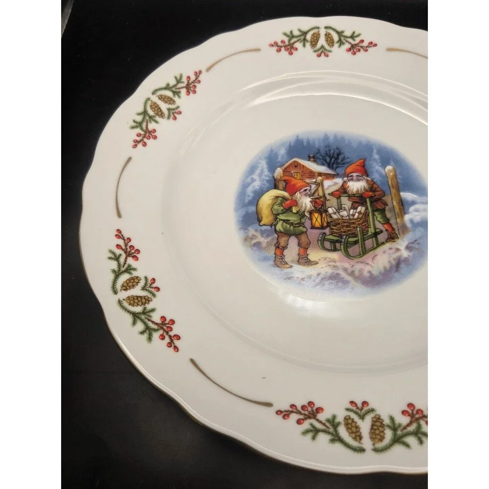 Christineholm Porcelain Lars Porcelain Winter Gnome Dinner Plate 11 Inches